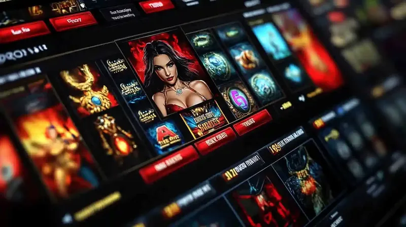 Tela de smartphone mostrando jogo de slot com personagem feminina sensual em destaque