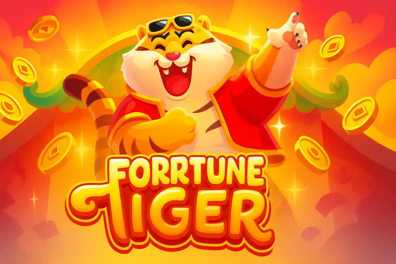 Tigre comemorando grande vitória cercado por moedas douradas